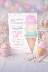 Ice Cream Baby Shower Invitation Editable Template, Instant Download