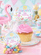 Pool Birthday Party Toppers EDITABLE Template, Round Tags or Stickers INSTANT DOWNLOAD