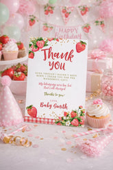 Strawberry Baby Shower Thank You Card, Editable (Digital Download)