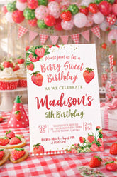 Strawberry Birthday Invitation, Berry Sweet Floral Party (Digital Download)