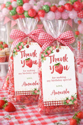 Strawberry Thank You Tags, Editable Favor Tags, Fruit Birthday Party (Digital Download)