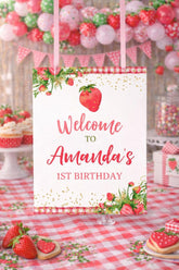 Strawberry Welcome Sign, Fruit Birthday Party Decor (Digital Download)