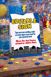 Superhero Birthday Party Sign Editable Template INSTANT DOWNLOAD