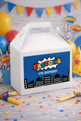 Superhero Birthday Gable Box Label, Comic Party Favor Box (Digital Download)