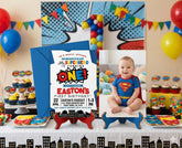 Superhero First Birthday Invitation with Photo Editable Template INSTANT DOWNLOAD