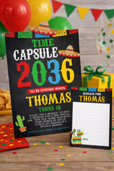 Mexican Fiesta Birthday Time Capsule Sign and Card Templates, INSTANT DOWNLOAD