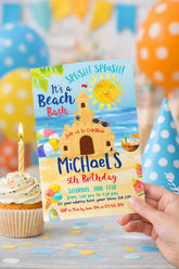 Beach Sand Castle Birthday Party Invitation Editable Template INSTANT DOWNLOAD