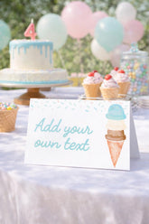 Ice Cream Food Labels, Birthday Baby Shower Tent Cards (Editable Download)