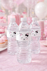 Kitty Cat Water Bottle Labels, Printable Digital Labels, Pink and black, INSTANT DOWNLOAD