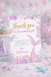 Mermaid Baby Shower Thank You Card, Editable Template (Digital Download)