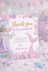 Mermaid Baby Shower Thank You Card, Editable Template (Digital Download)