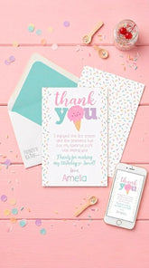 Ice Cream Party Thank You Card Editable Template, Instant Download
