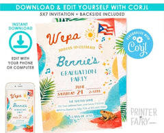 Puerto Rico Graduation Party Invitation Editable Template, INSTANT DOWNLOAD