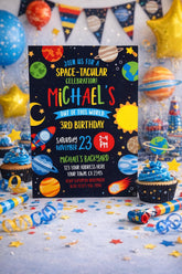 Space Birthday Invitation, Planets, Out of This World, Editable (Digital Download)