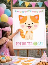 Pin the Tail on the Kitty Party Game, Printable Birthday Poster, Instant Download
