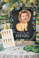 Personalized Lion Pin the Tail Game, Jungle Safari Birthday Party Decor (Digital Download)