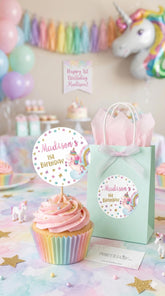 Unicorn Round Labels or Toppers EDITABLE Template, INSTANT DOWNLOAD