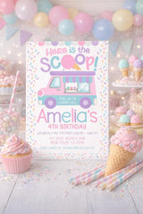 Ice Cream Truck EDITABLE Invitation Template, INSTANT DOWNLOAD
