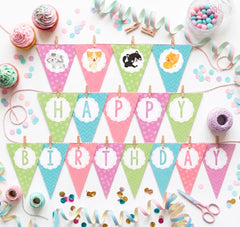 Cat Birthday Banner, Pet Adoption Party Decor (Printable)