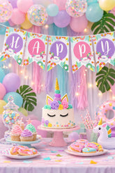 Unicorn Pool Party Banner EDITABLE Template, Add your Own Text, INSTANT DOWNLOAD
