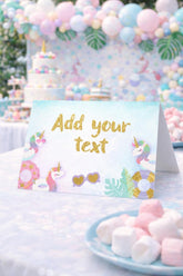 Unicorn Pool Party Food Tents, EDITABLE Template, Instant Download