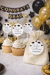 Graduation Party Cupcake Toppers or Round Tags Editable Template, Instant Download