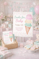 Ice Cream Baby Shower Books for Baby Editable Sign and Card Templates, Instand Download
