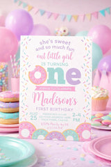 Donut First Birthday Invitation, Sweet One Party Template (Digital Download)