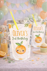 Sweet Orange Drink Pouch Label, Birthday Party Template (Instant Download)