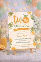 Orange Twins Baby Shower Invitation, Two Little Cuties (Digital Download)