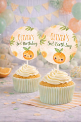 Sweet Orange Birthday Party Toppers, Editable Round Labels (Instant Download)