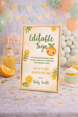 Orange Baby Shower Welcome Sign, Editable Citrus Theme (Digital Download)