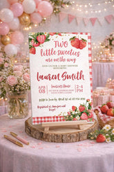 Strawberry Twins Baby Shower Invitation, Two Little Sweeties (Digital Download)