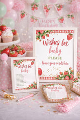 Strawberry Baby Shower Game, Editable Wishes for Baby Cards (Digital Download)