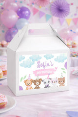 Bear Birthday Party Favor Gable Box Label Editable Template, INSTANT DOWNLOAD