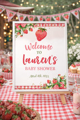 Strawberry Baby Shower Welcome Sign, Editable "Berry Sweet" Theme (Digital Download)