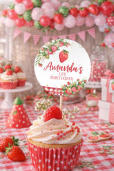 Editable Strawberry Toppers, Fruit Birthday Party Favor Tags (Instant Download)