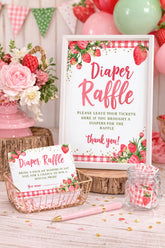 Strawberry Baby Shower Diaper Raffle Sign and Cards (Digital Download)