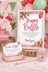 Strawberry Baby Shower Diaper Raffle Sign and Cards (Digital Download)