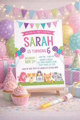 Puppies and Kitties Birthday Invitation EDITABLE Template, Pet Adoption Pawty (INSTANT DOWNLOAD)