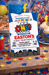 Superhero First Birthday Invitation Editable Template, INSTANT DOWNLOAD