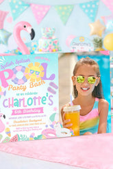 Pool Birthday Party Invitation with Photo Editable Template INSTANT DOWNLOAD