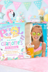 Pool Birthday Party Invitation with Photo Editable Template INSTANT DOWNLOAD