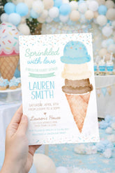 Ice Cream Baby Shower Invitation, Sprinkled with Love Boy, Editable Template (Digital Download)
