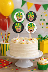 Lucha Libre Party Theme Personalized Toppers or Labels with your Photo, Digital Printable Design