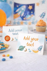 Outer Space Birthday Food Tents, Planets Rocket Ship Table Labels (Digital Download)