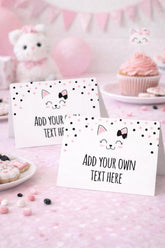 Editable Kitty Cat Food Tents, Birthday Party Place Cards (Digital Download)