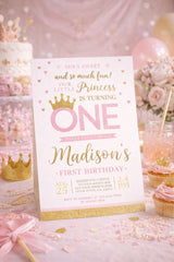 Princess 1st Birthday Invitation EDITABLE Template, Instant Download