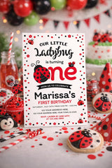 Ladybug First Birthday Invitation, Editable Template (Digital Download)