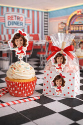Diner Photo Cupcake Toppers, Sock Hop Party Decor (Editable Template)